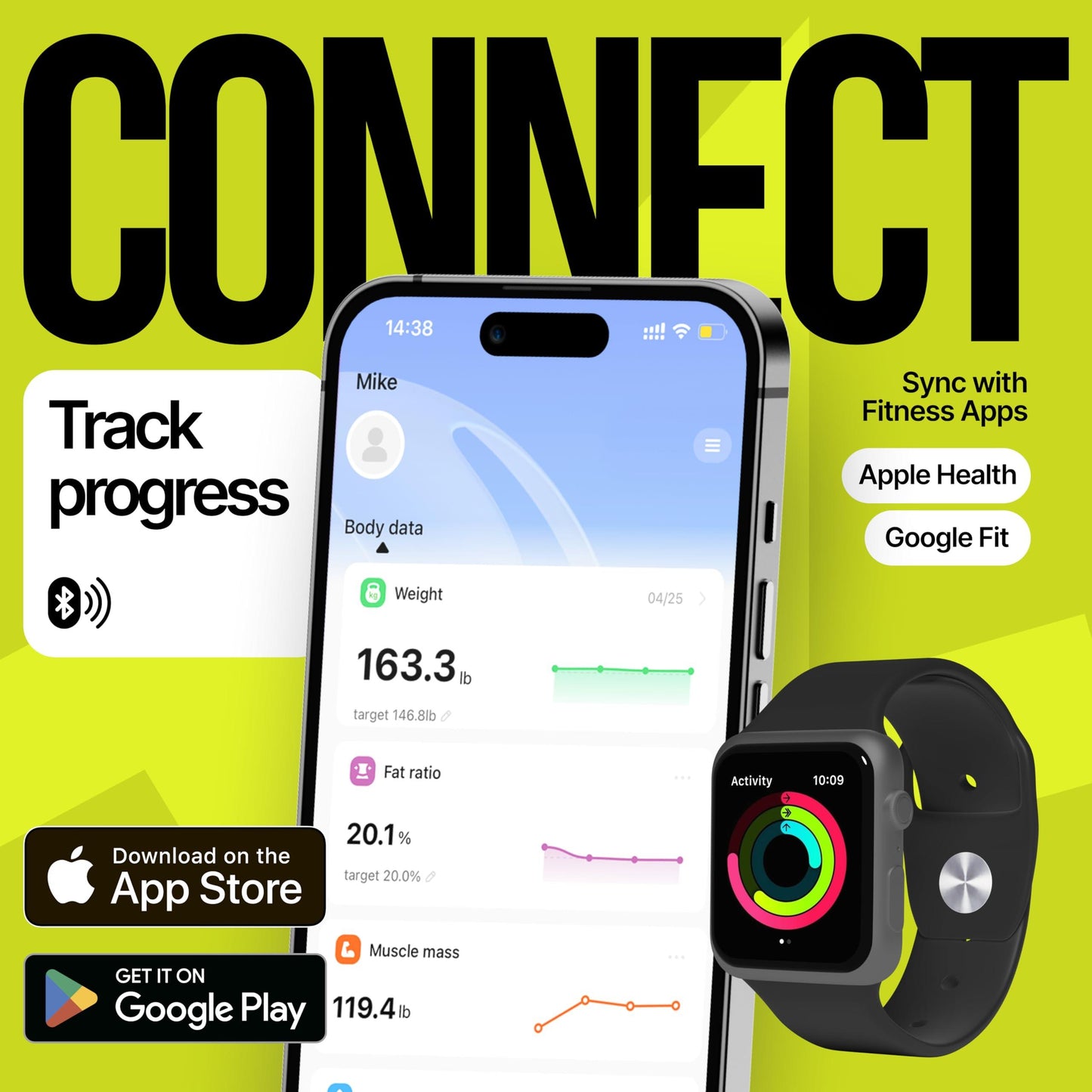 25 Metrics White Digital Bathroom Smart Scale with BMI Body Fat Muscle Mass Bluetooth Apple Health Compatible Scales Digital Weight Composition Scale & Body Fat Mass Up to 400lb 180 kg