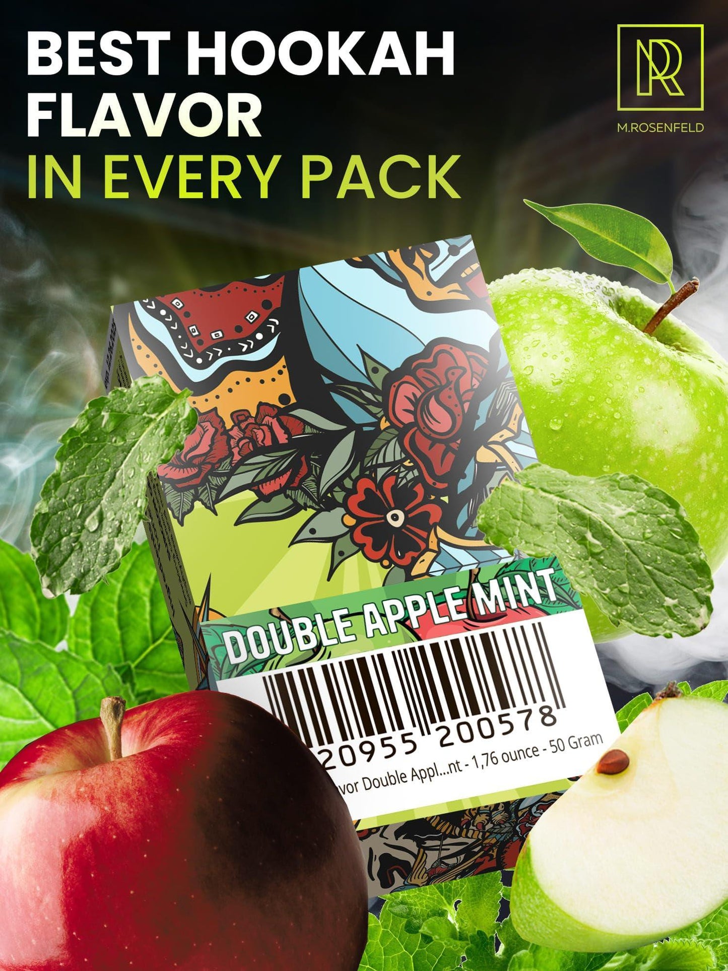 Hookah Flavor Double Apple Mint 176 ounce (50 gram) Hookah Shisha Tobacco Free Molasses Hookah Tobacco & Nicotine Free Double Apple Mint Shisha with Real Organic Shisha Hookah Flavors Double Apple Mint Hookah Flavor