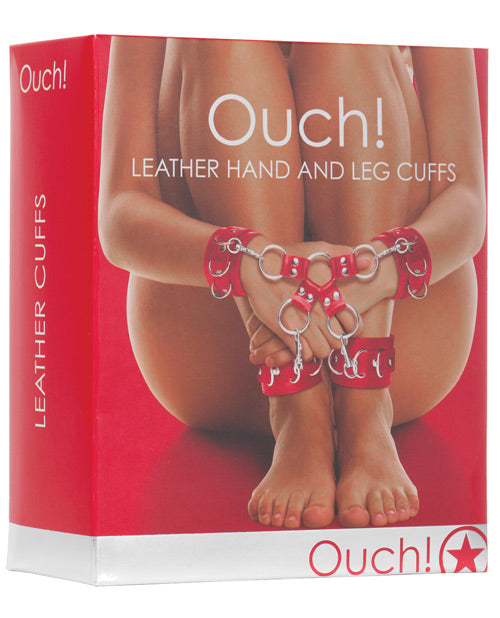 Ouch Leather Hand & Legcuffs Black