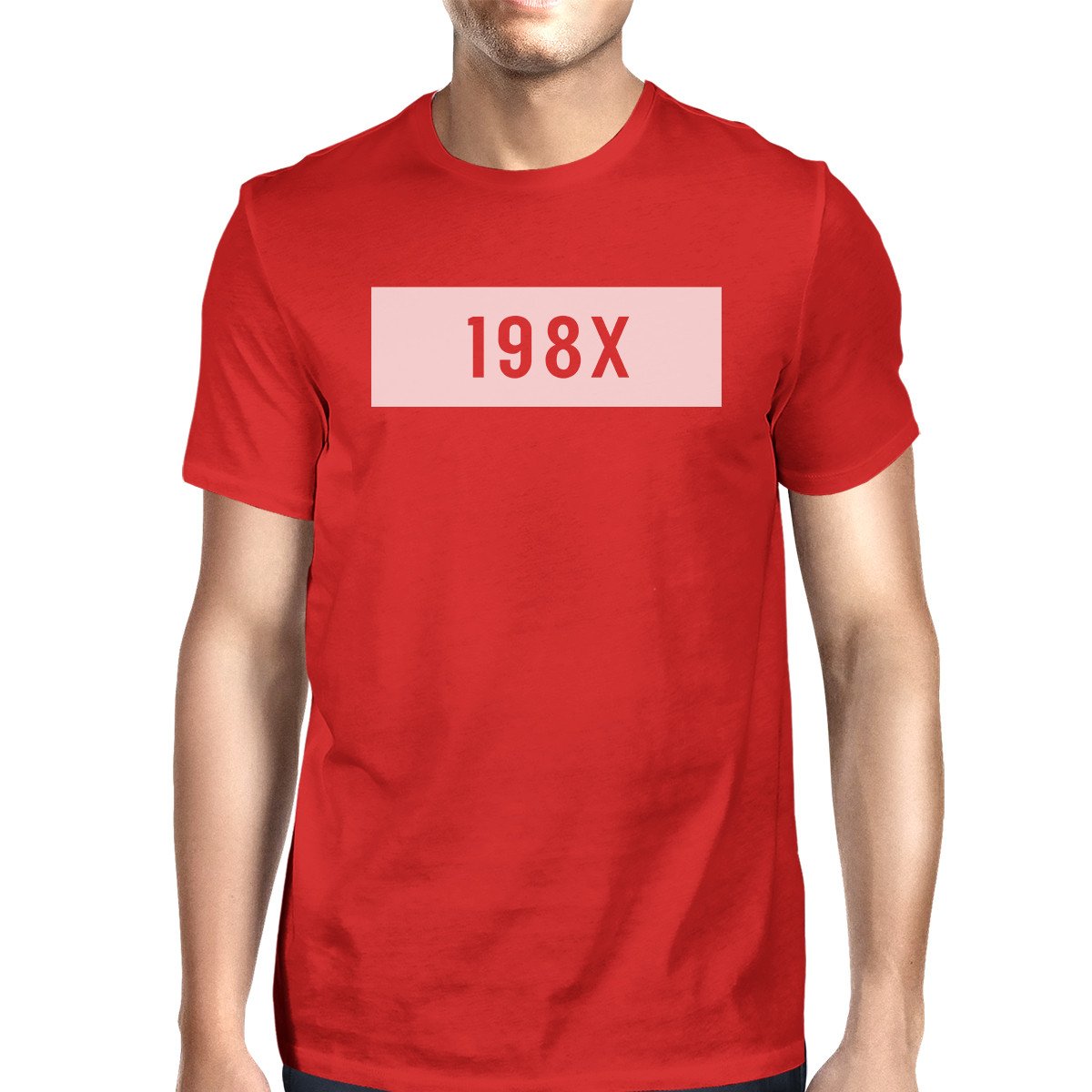 198X Red Short Sleeve Top Funny Letter Printed Comfortable Mens Top