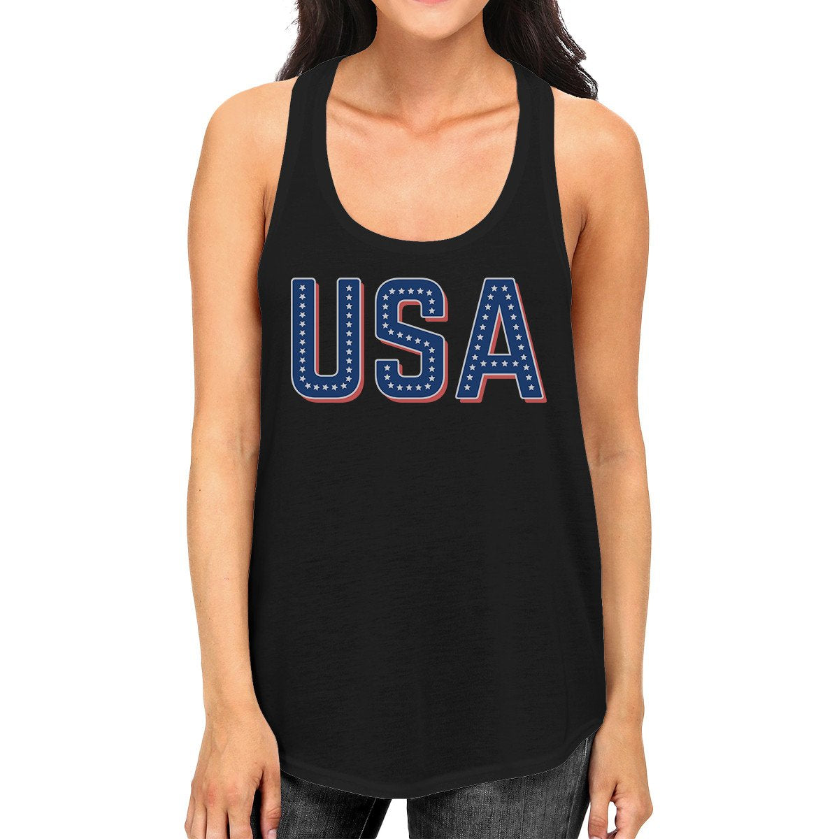 USA With Stars Womens Cotton Tank Top Unique USA Letter Printed