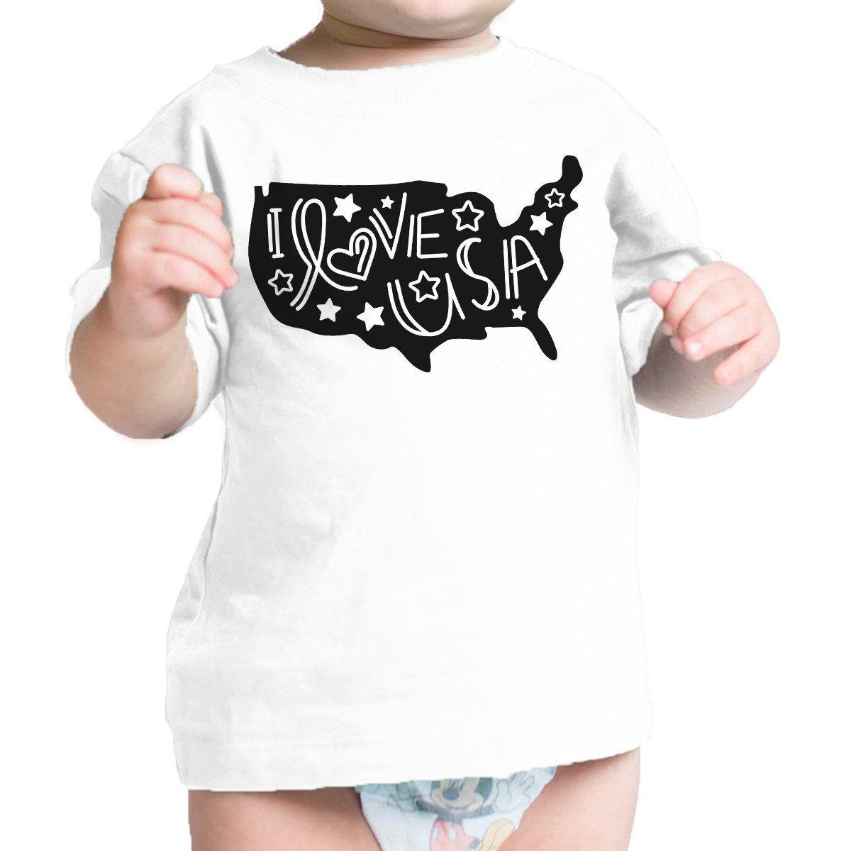 I Love USA White Cotton Baby Graphic Tee Cute Gift For New Army Dad