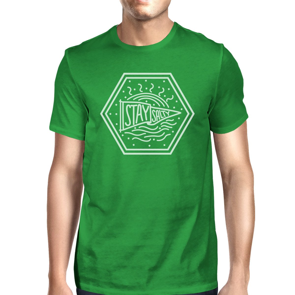 Stay Salty Mens Funny Saying Graphic Tee Cotton Green Round Neck