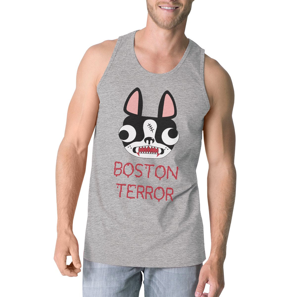 Boston Terror Terrier Mens Grey Tank Top