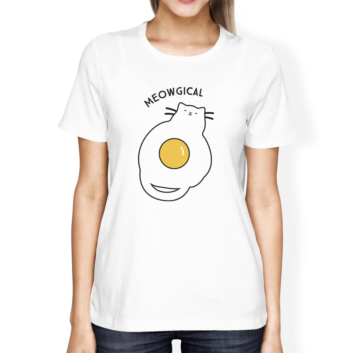 Meowgical Cat And Fried Egg Womens White Shirt