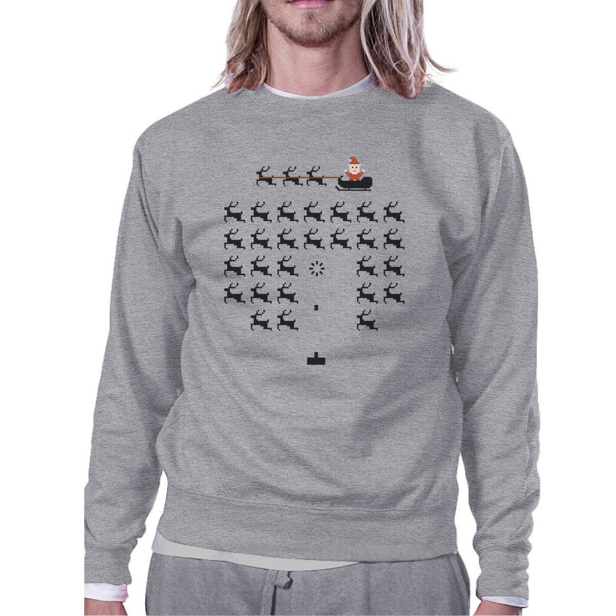 Pixel Game Santa And Rudolph Grey Sweatshirt
