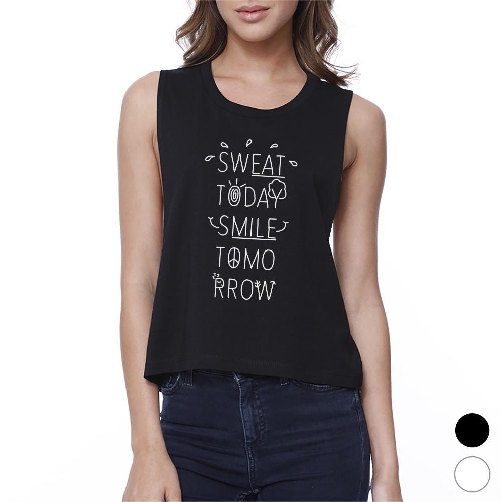 Sweat Smile Womens Funny Workout Muscle Tank Top Fitness Crop Top