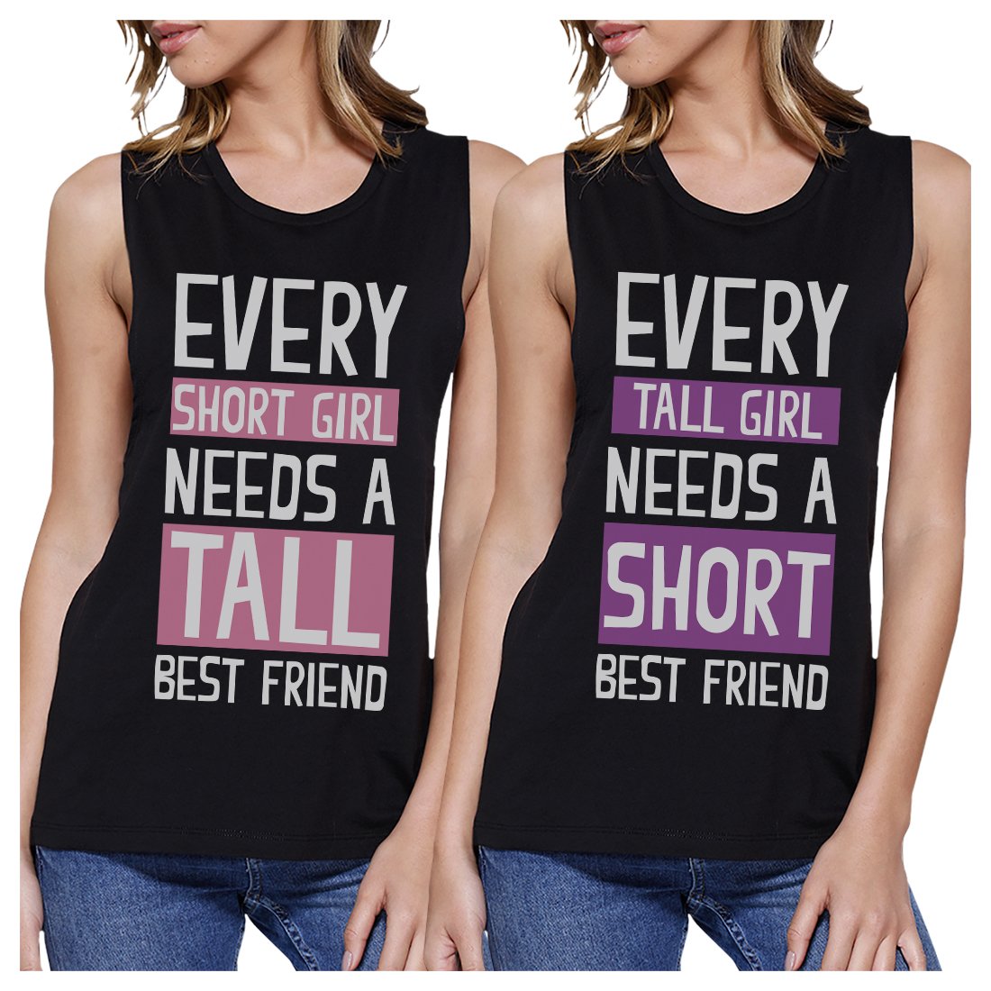 Tall Short Friend BFF Matching Tank Tops Womens Cute Graphic Tanks