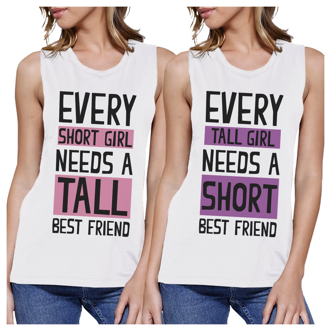Tall Short Friend BFF Matching Tank Tops Womens Cute Graphic Tanks