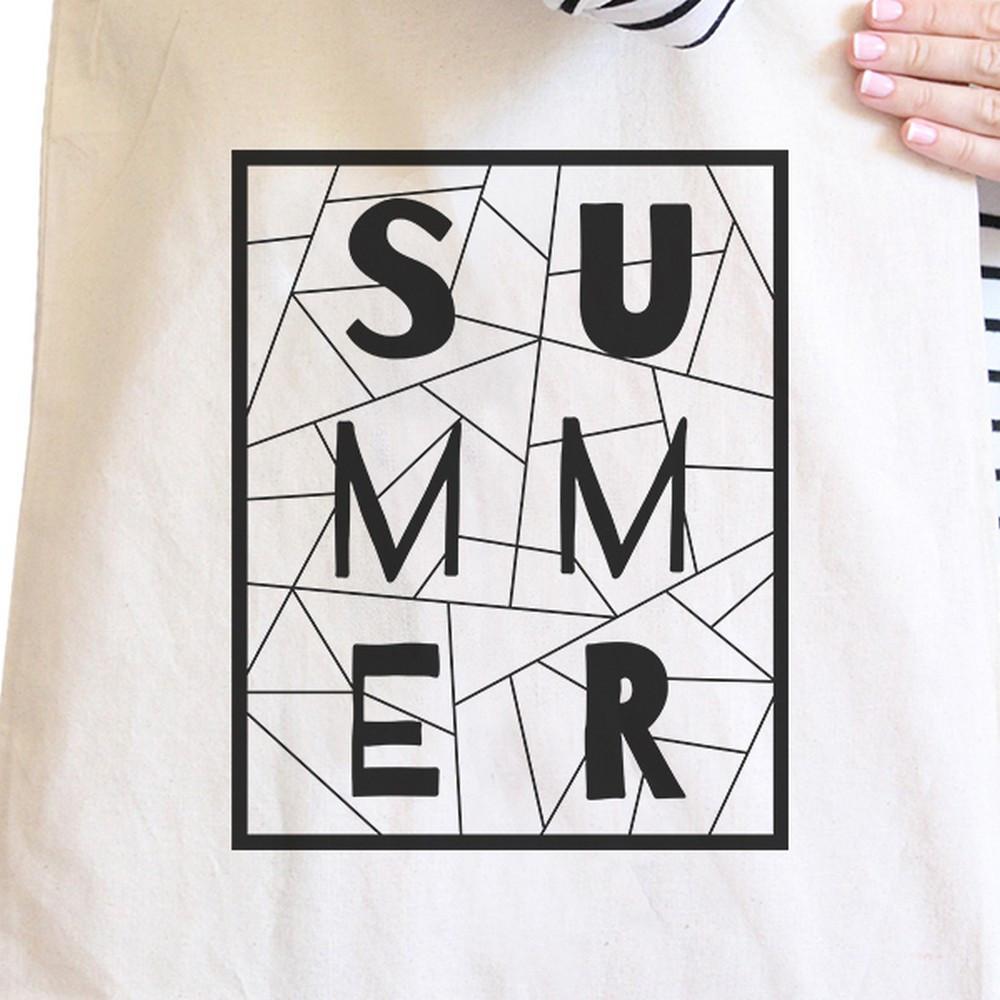 Summer Geometric All-Purpose Heavy Cotton Natural Canvas Tote Bag
