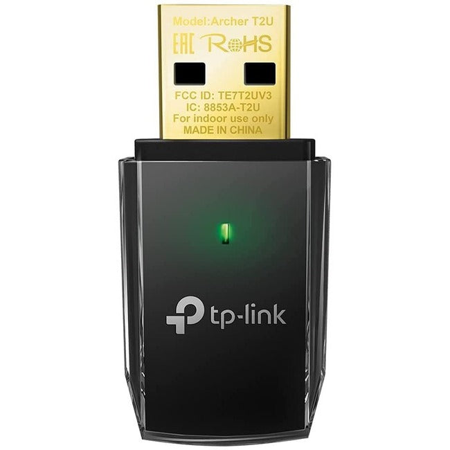 TP-LINK Archer T2U AC600 Dual Band Wireless USB Adapter, MediaTek, 1T1R, 433Mbps at 5Ghz 150Mbps at 2.4Ghz, 802.11ac/a/b/g/n, USB 2.0, Internal antenna