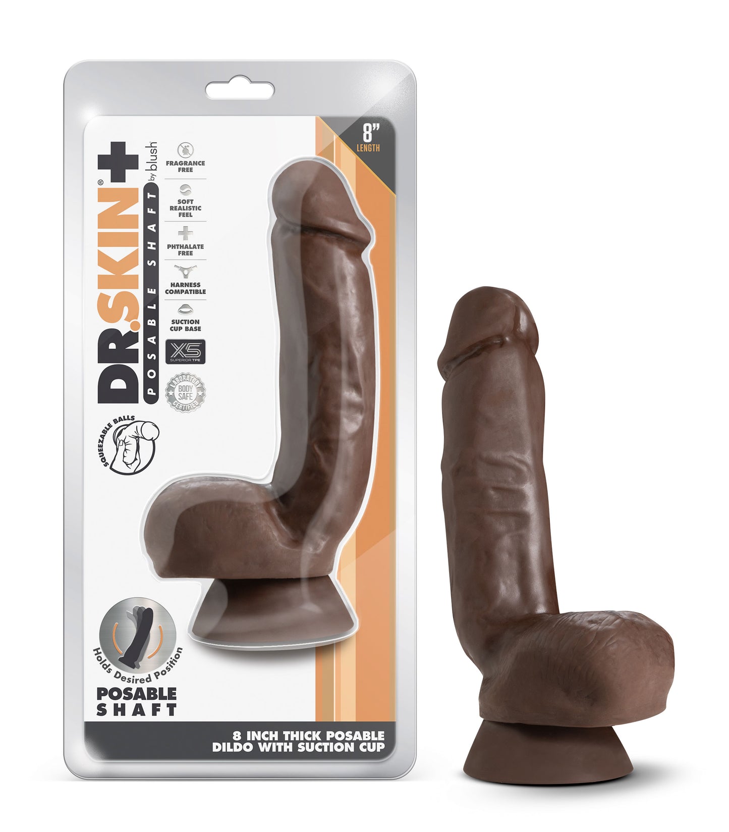 Dr. Skin Plus - 8 Inch Thick Poseable Dildo With Squeezable Balls