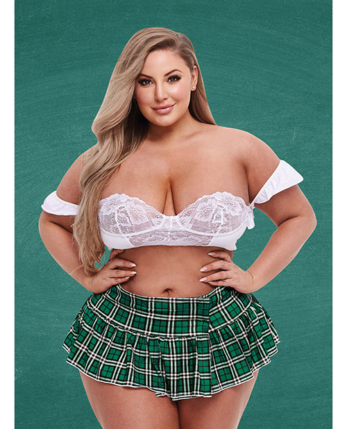 Teacher's Pet Schoolgirl Bustier & Skirt Green/white