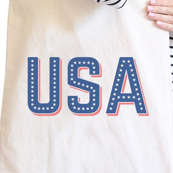 USA With Stars Natural Unique Design Canvas Tote For 4th of July