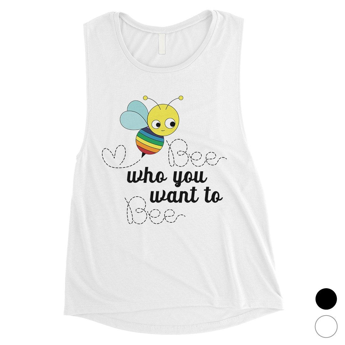 LGBT Bee Who Rainbow Womens Muscle Top