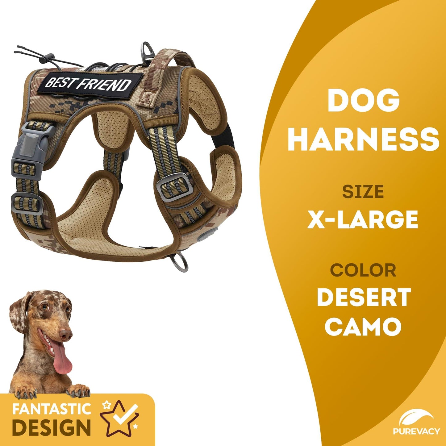 Tactical Dog Harness with Handle X Large. Desert Camouflage 900D Nylon Tactical Dog Vest Harness. No Pull Breathable Dog Tactical Harness with Adjustable Straps and Quick Release Buckles