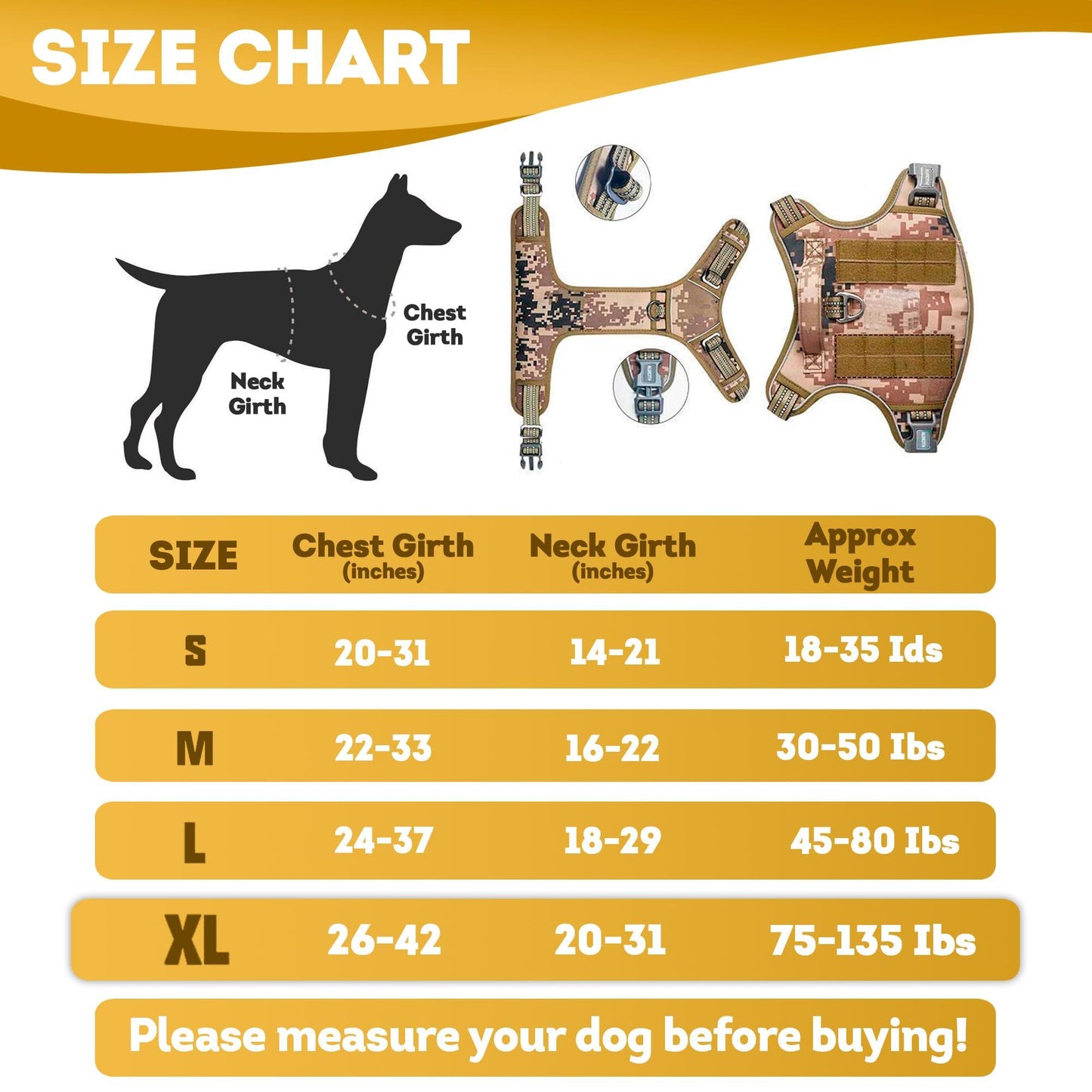 Tactical Dog Harness with Handle X Large. Desert Camouflage 900D Nylon Tactical Dog Vest Harness. No Pull Breathable Dog Tactical Harness with Adjustable Straps and Quick Release Buckles