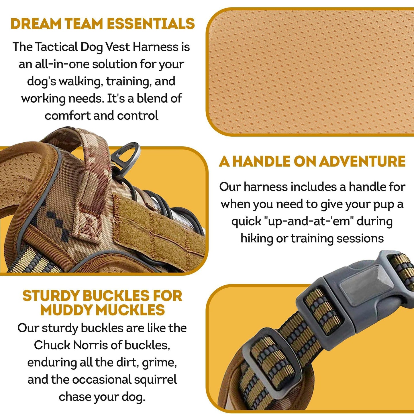 Tactical Dog Harness with Handle X Large. Desert Camouflage 900D Nylon Tactical Dog Vest Harness. No Pull Breathable Dog Tactical Harness with Adjustable Straps and Quick Release Buckles