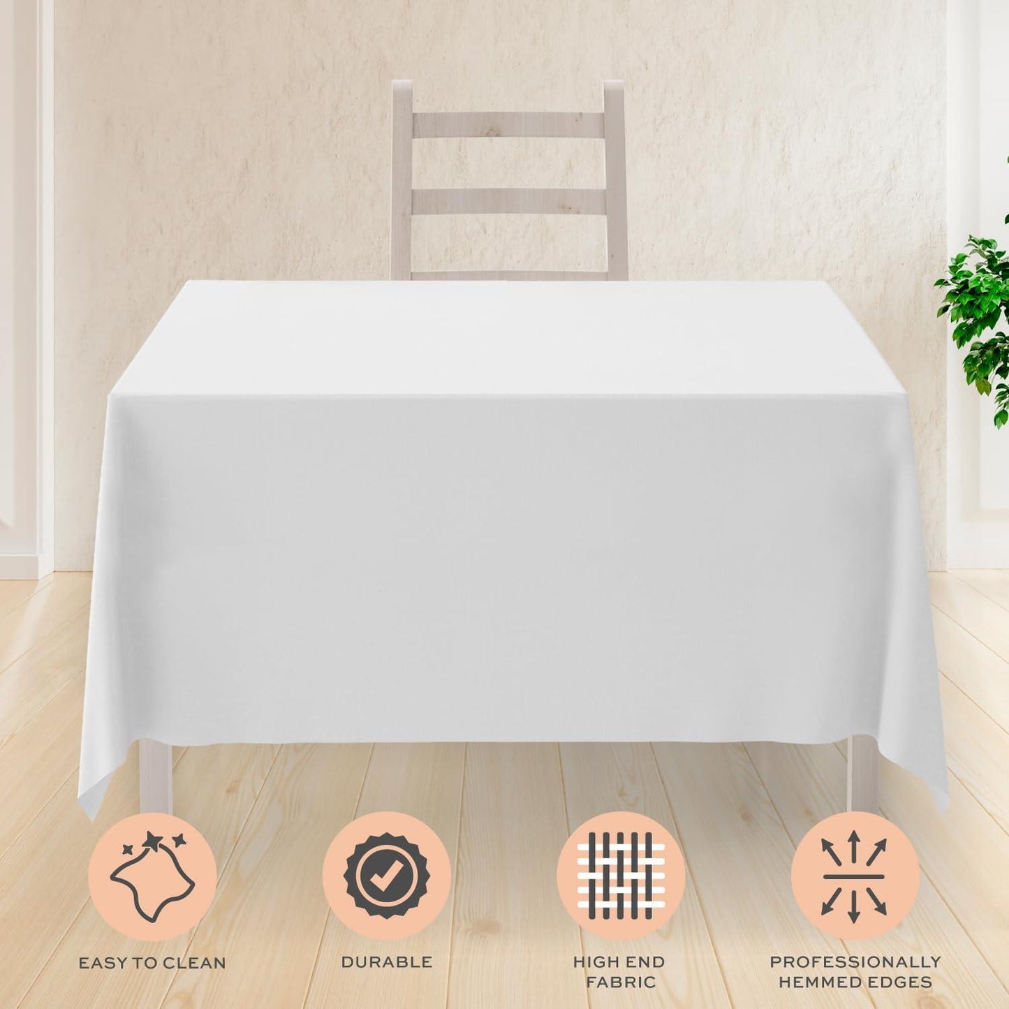 2 Square Tablecloth Covers 85x85 Inch | Table Cloths for Square or Round Table | 200 GSM Washable Wrinkle Resistant Fabric for Weddings Kitchen Restaurant | White | 2 Pack