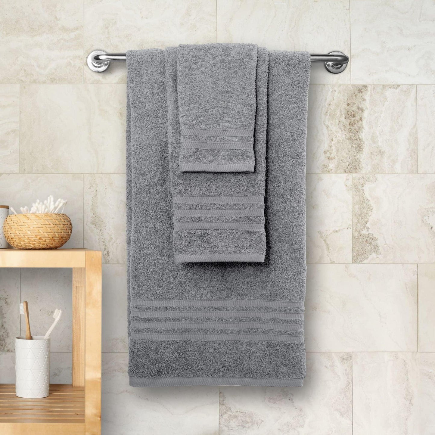 12 Piece Bath Towel Set for Bathroom   Wealuxe Collection 2 Bath Towels 4 Hand Towels 6 Washcloths 100% Cotton Soft and Plush Highly Absorbent Soft Towel for Hotel & Spa   Light Gray