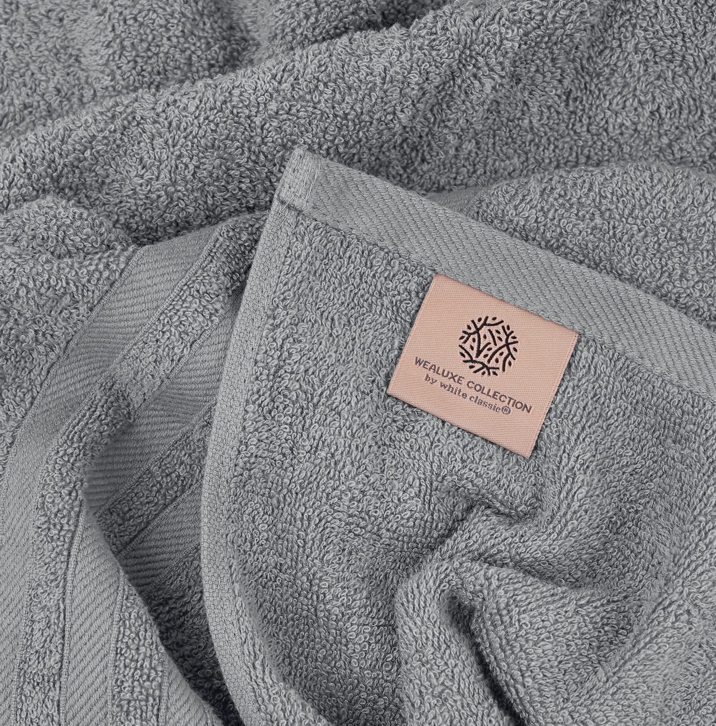 12 Piece Bath Towel Set for Bathroom   Wealuxe Collection 2 Bath Towels 4 Hand Towels 6 Washcloths 100% Cotton Soft and Plush Highly Absorbent Soft Towel for Hotel & Spa   Light Gray