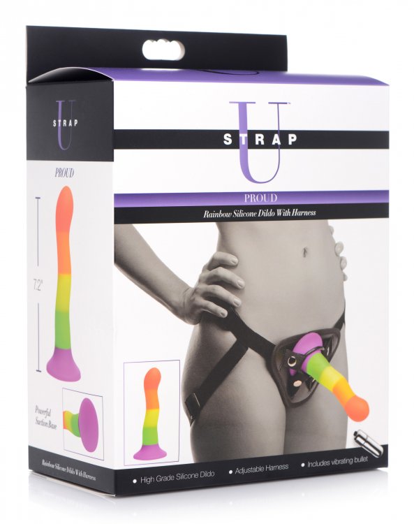 Strap U Proud Rainbow Silicone Dildo W/ Harness (out Mid Aug)