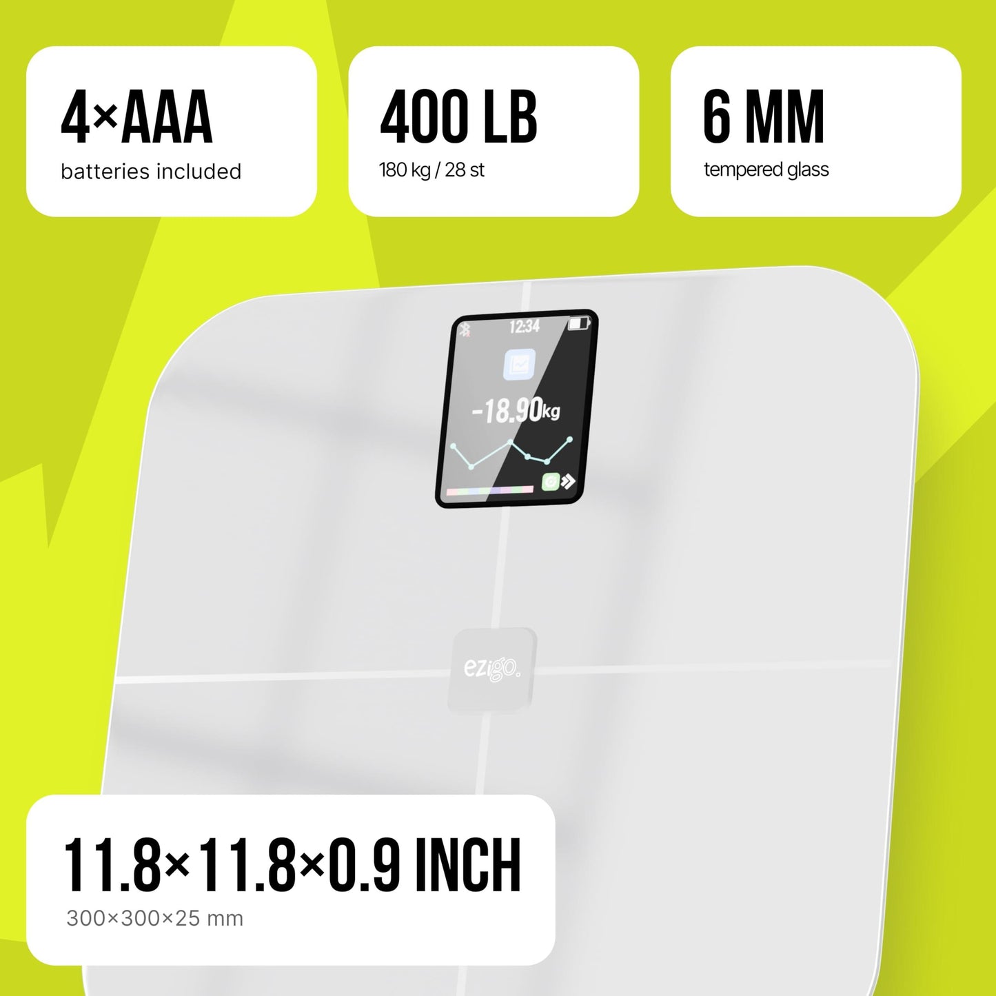 25 Metrics  White Digital Bathroom Smart Scale with BMI Body Fat Muscle Mass Bluetooth Apple Health Compatible Scales Digital Weight Composition Scale & Body Fat Mass Up to 400lb 180 kg