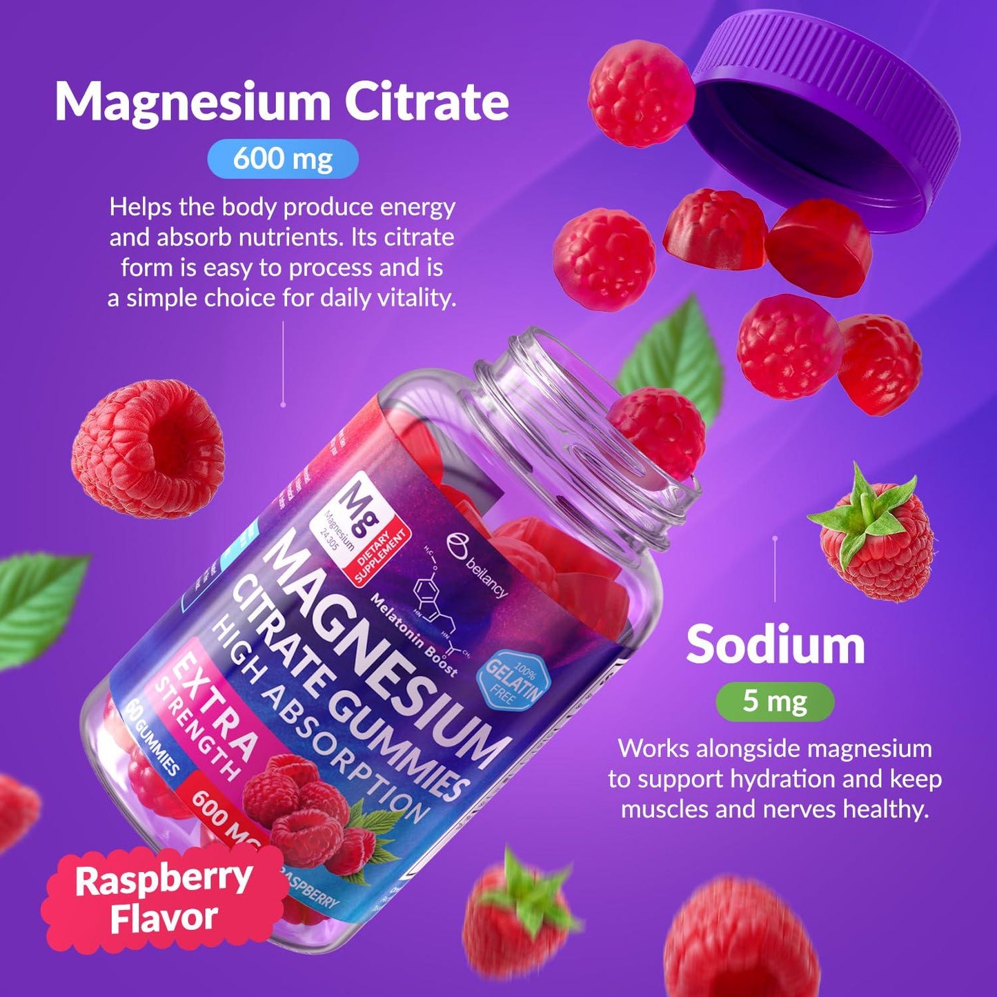 400mg Magnesium Citrate Gummies for Relaxation Sleep and Body Support Blackcurrant Oil Non GMO Sugar Free 60 Days