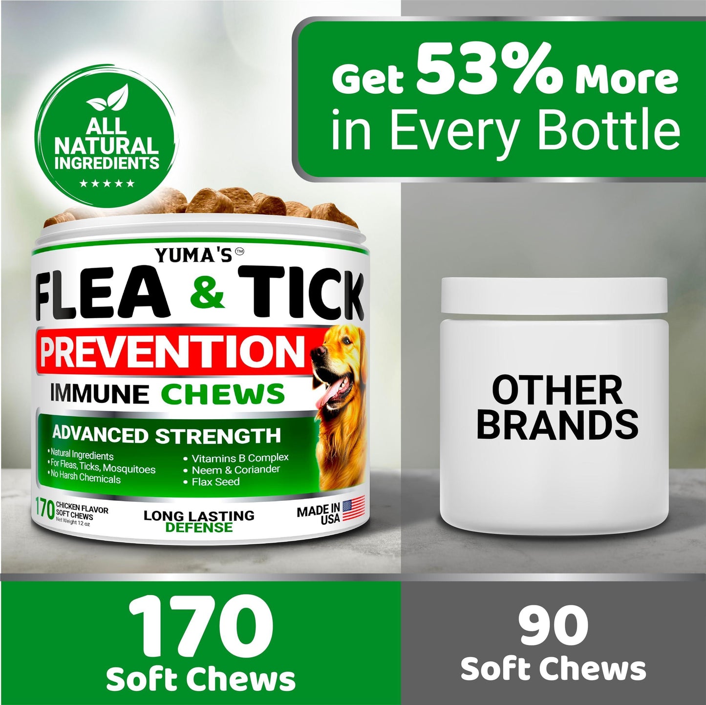 Flea and Tick Prevention for Dogs Chewables   170 Treats   Natural Dog Flea and Tick Treatment Chewable   Flea and Tick Chews for Dogs   Soft Oral Flea Pills for Dogs   All Breeds & Ages   Made in USA