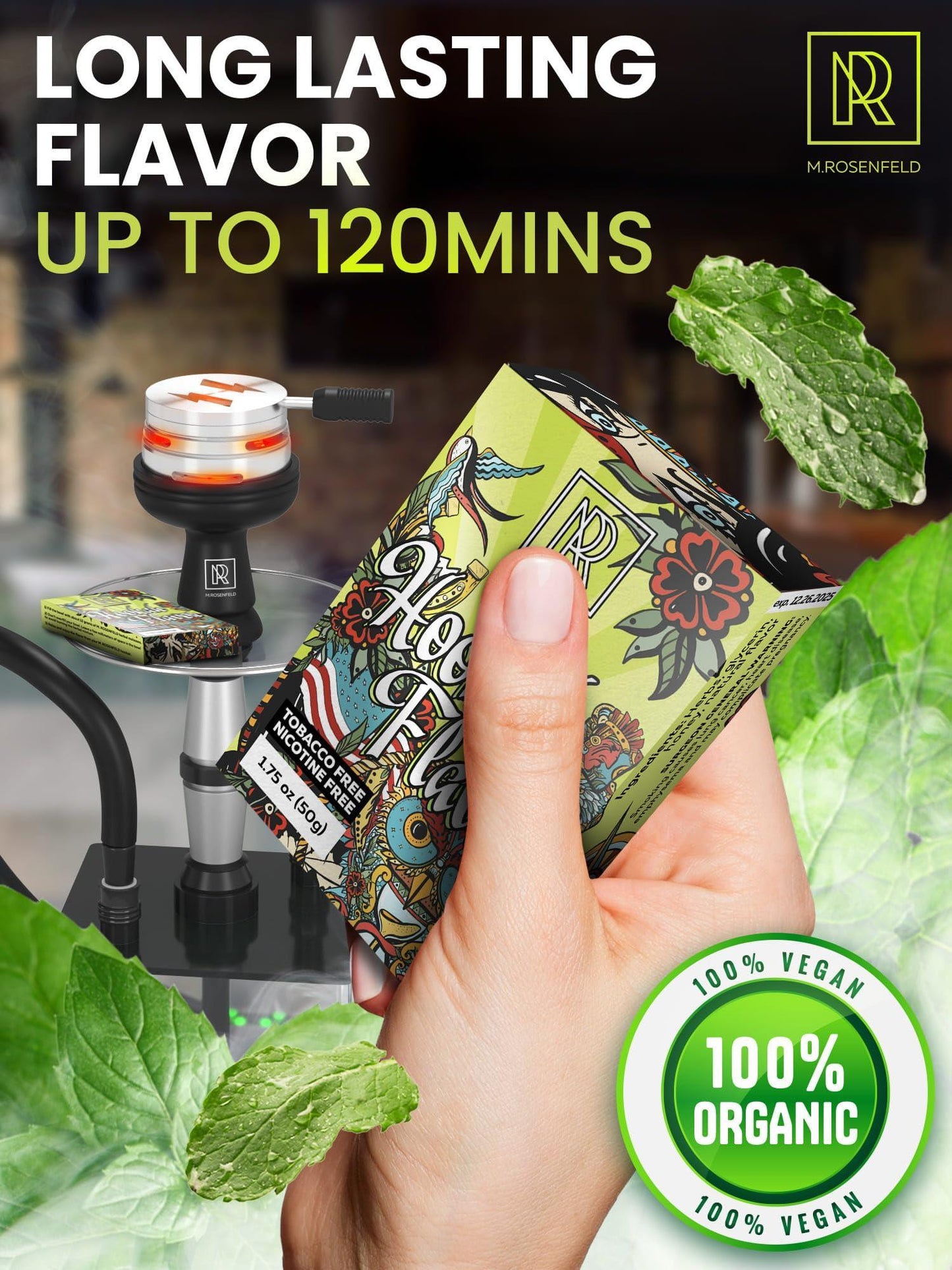 Hookah Flavors Mint   176 ounce (50 gram) Hookah Shisha Tobacco Free Molasses Hookah Tobacco & Nicotine Free Mint Shisha with Real Organic Shisha Hookah Flavors Mint Hookah Flavor