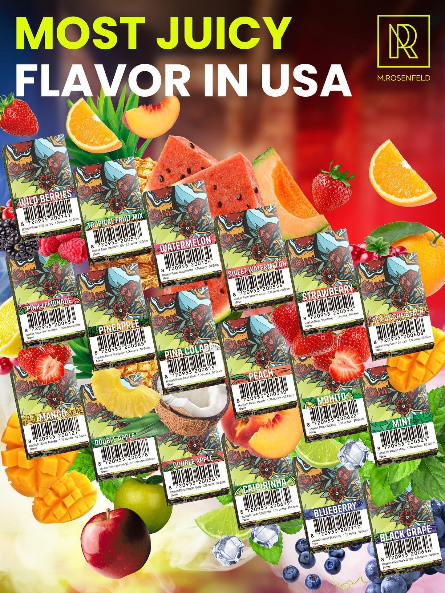 Hookah Flavors Mint   176 ounce (50 gram) Hookah Shisha Tobacco Free Molasses Hookah Tobacco & Nicotine Free Mint Shisha with Real Organic Shisha Hookah Flavors Mint Hookah Flavor