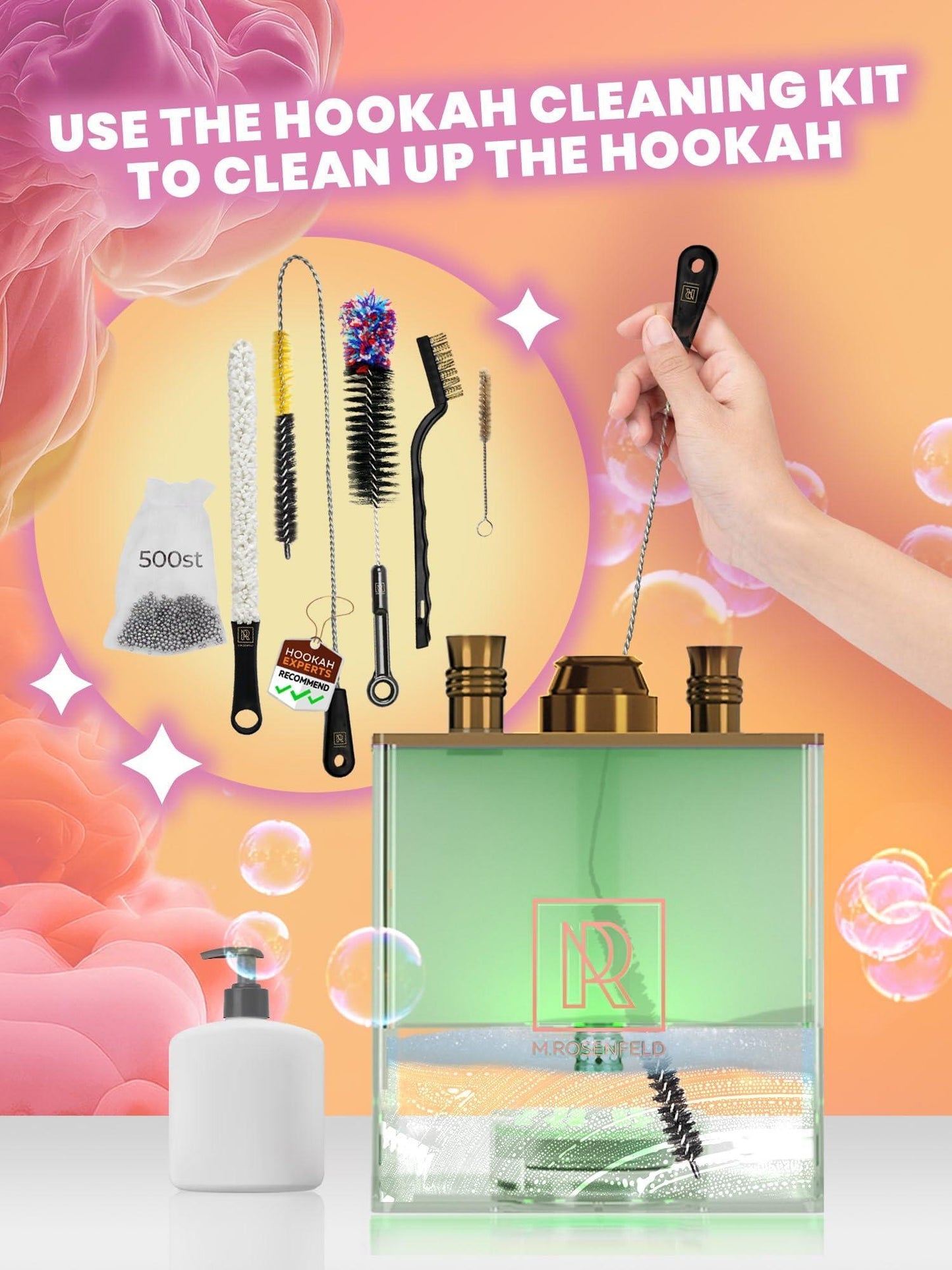 Rose Gold Hookah Set 2 Hose   YADO Square Hookah To Go with Hookah Charcoal Holder Heat Management Device and Big Rose Silicone Hookah Bowl and Bag for Shisha Portable Hookah Set with Everything