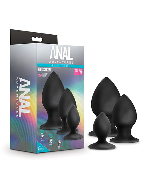 Blush Anal Adventures Platinum Silicone Anal Stout Plug Kit - Black