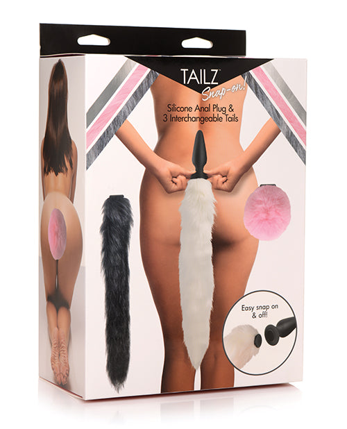 Tailz Snap On Silicone Anal Plug W/3 Interchangeable Tails - Asst Colors