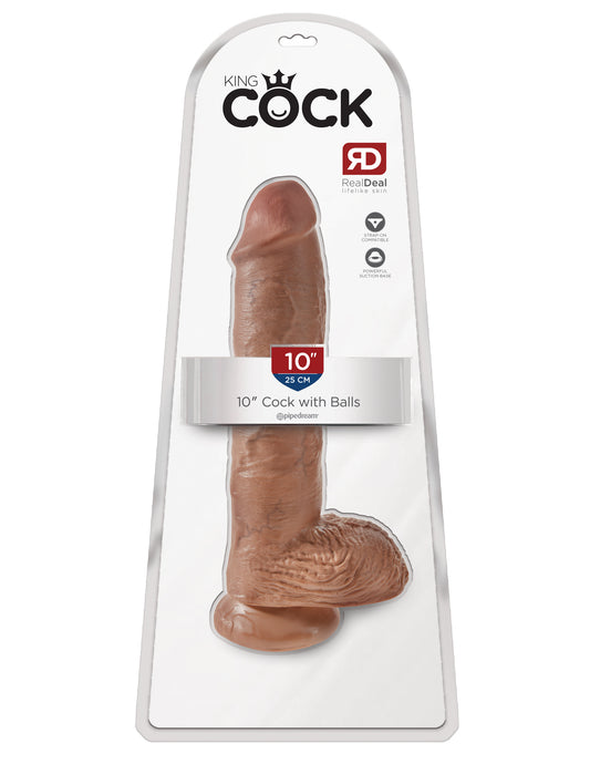 King Cock 10 Cock W/balls Tan "