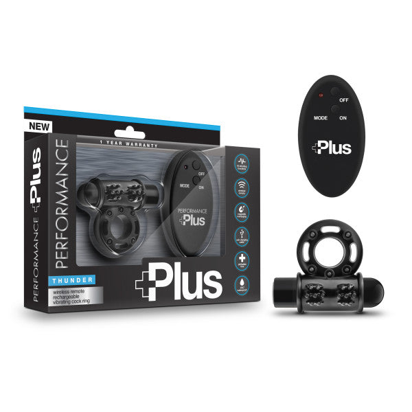 Performance Plus Thunder Wireless Remote Rechargeable Vibrating Cockring Black