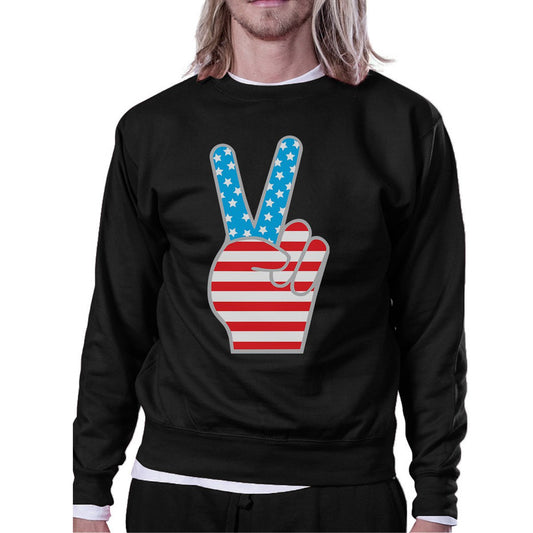 Peace Sign American Flag Sweatshirt Pullover Fleece Unisex Grey