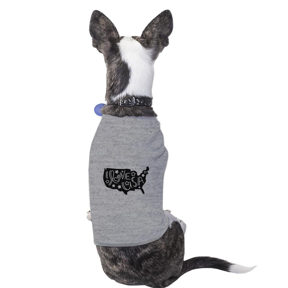I Love USA Map Cute Grey Pet Shirt For Small Dogs 4th Of July Gifts