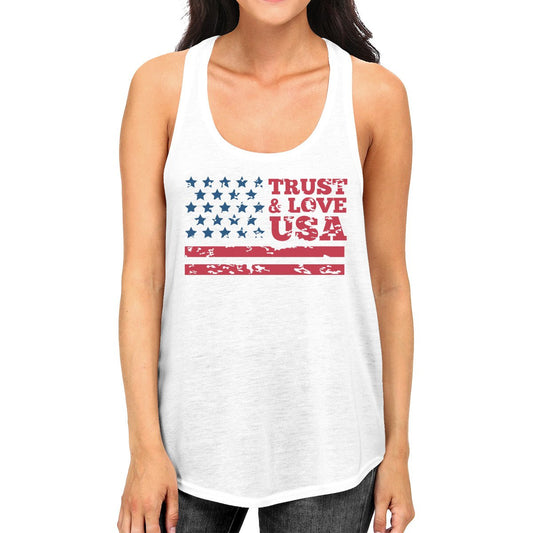 Trust Love USA Womens White Tank Top Round Neck Line Cotton Tanks