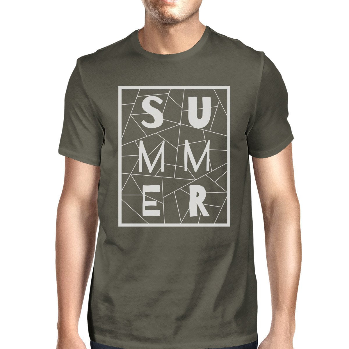 Summer Geometric Mens Dark Grey Tshirt Trendy Design Cotton Tee