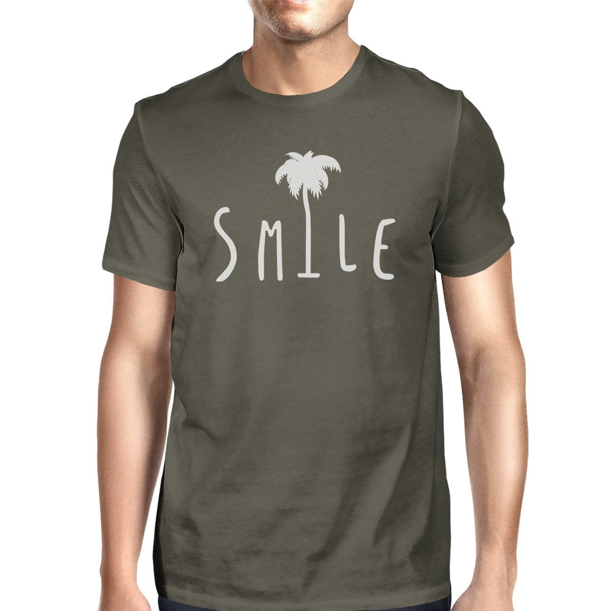 Smile Palm Tree Dark Grey Mens Graphic Tshirt Crewneck Short Sleeve