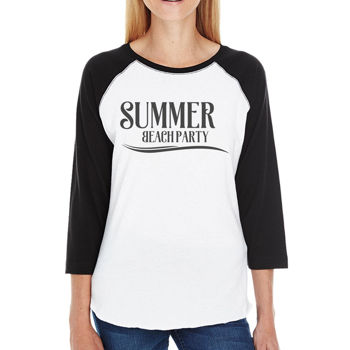 Summer Beach Party Womens Black And White Baseball Shirt
