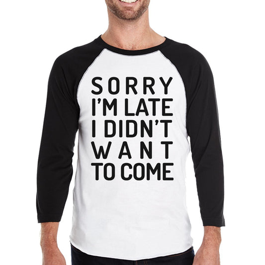 Sorry I'm Late Mens Black And White Baseball Shirt