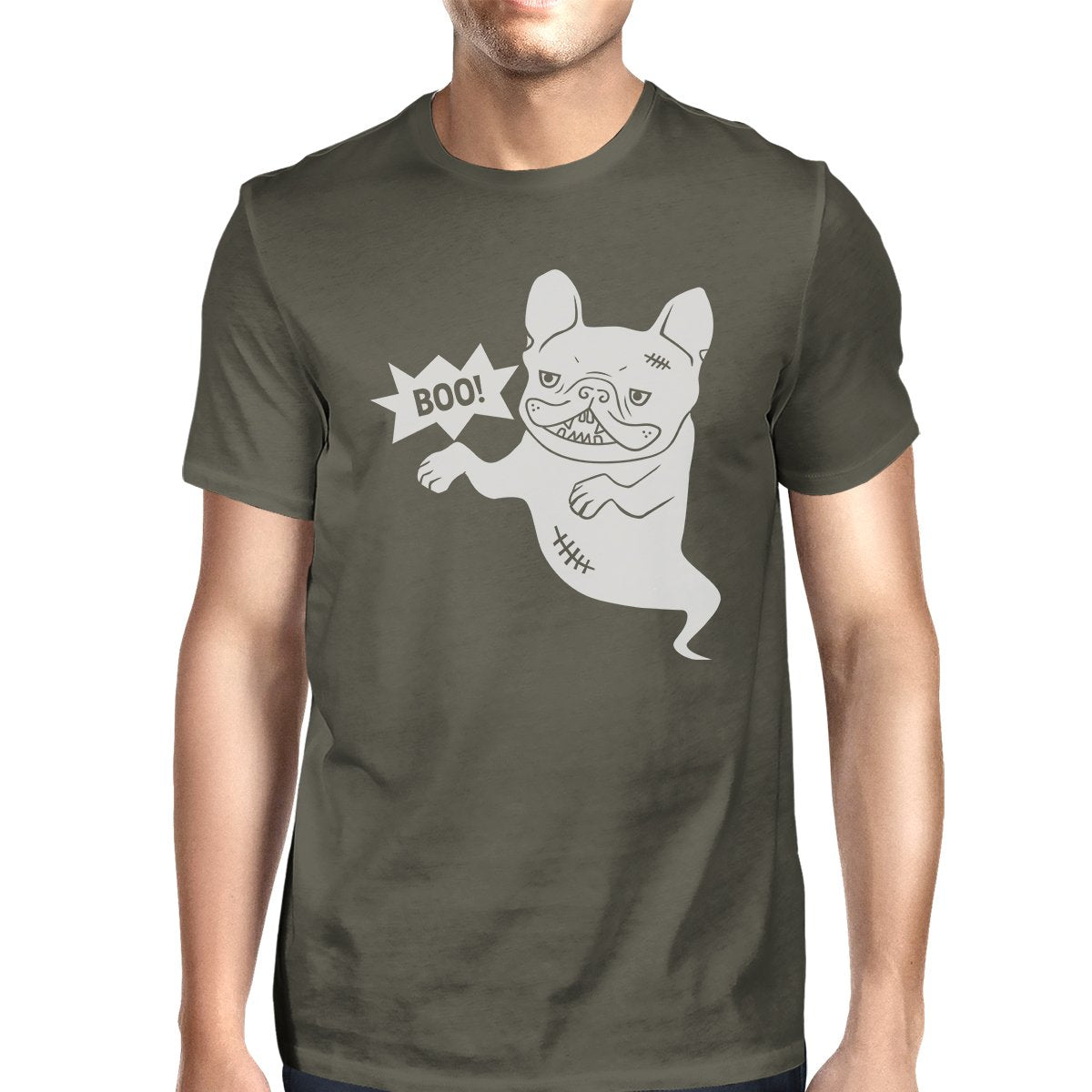 Boo French Bulldog Ghost Mens Dark Grey Shirt