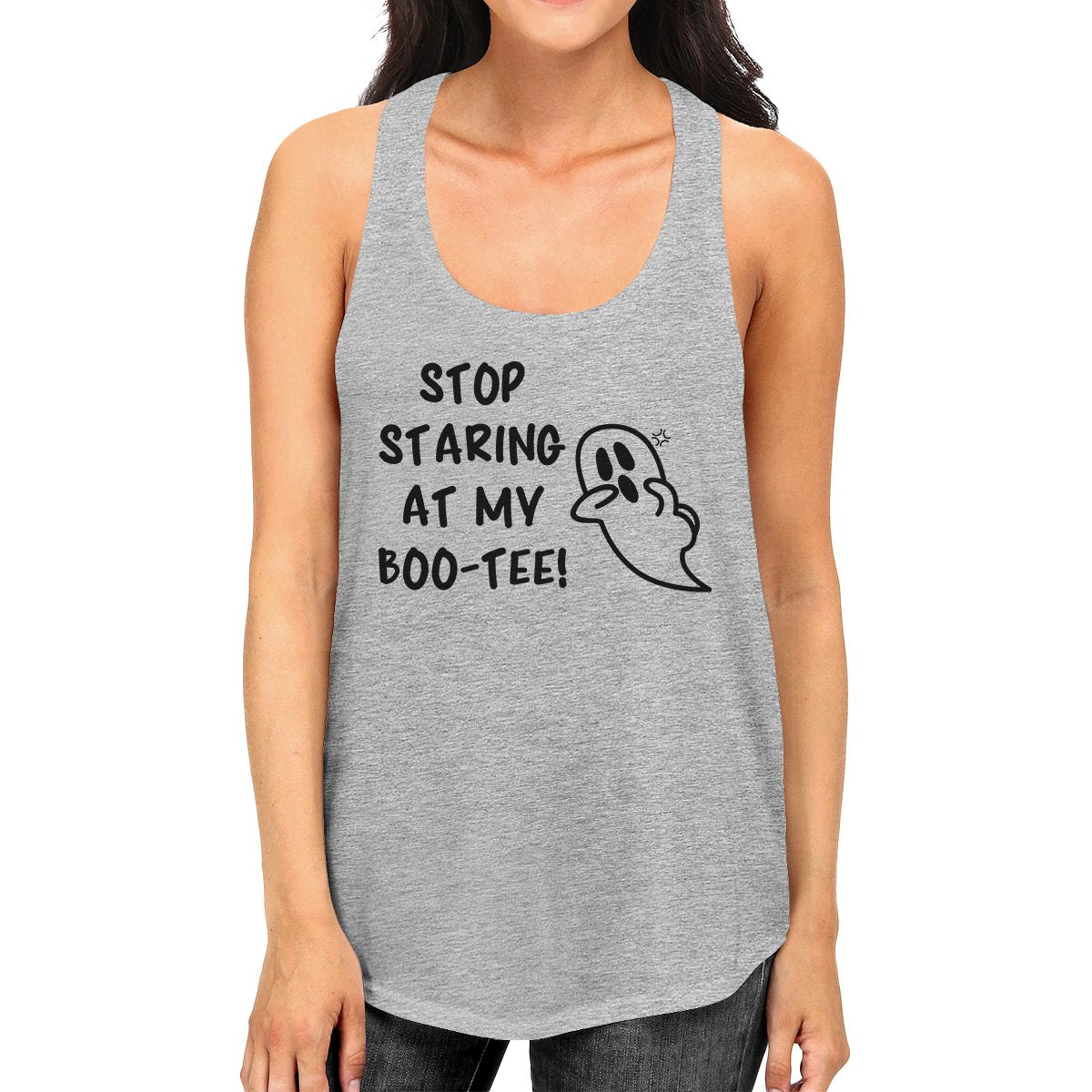 Stop Staring At My Boo-Tee Ghost Womens Grey Tank Top