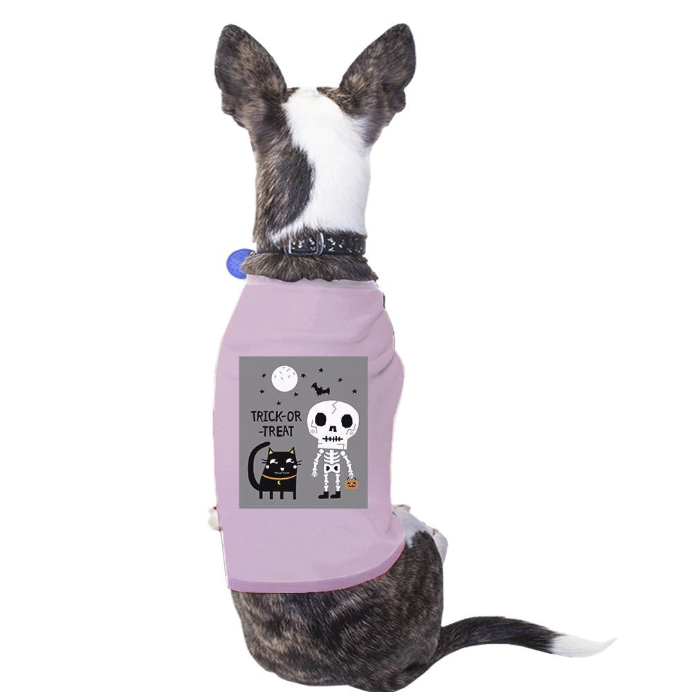 Trick-Or-Treat Skeleton Black Cat Pets Pink Shirt
