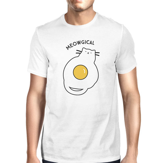Meowgical Cat And Fried Egg Mens White Shirt