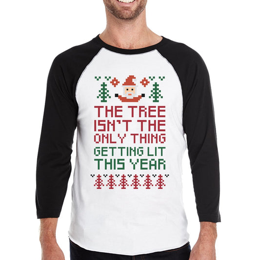 The Tree Is Not The Only Thing Getting Lit This Year Mens Black And White Baseball Shirt