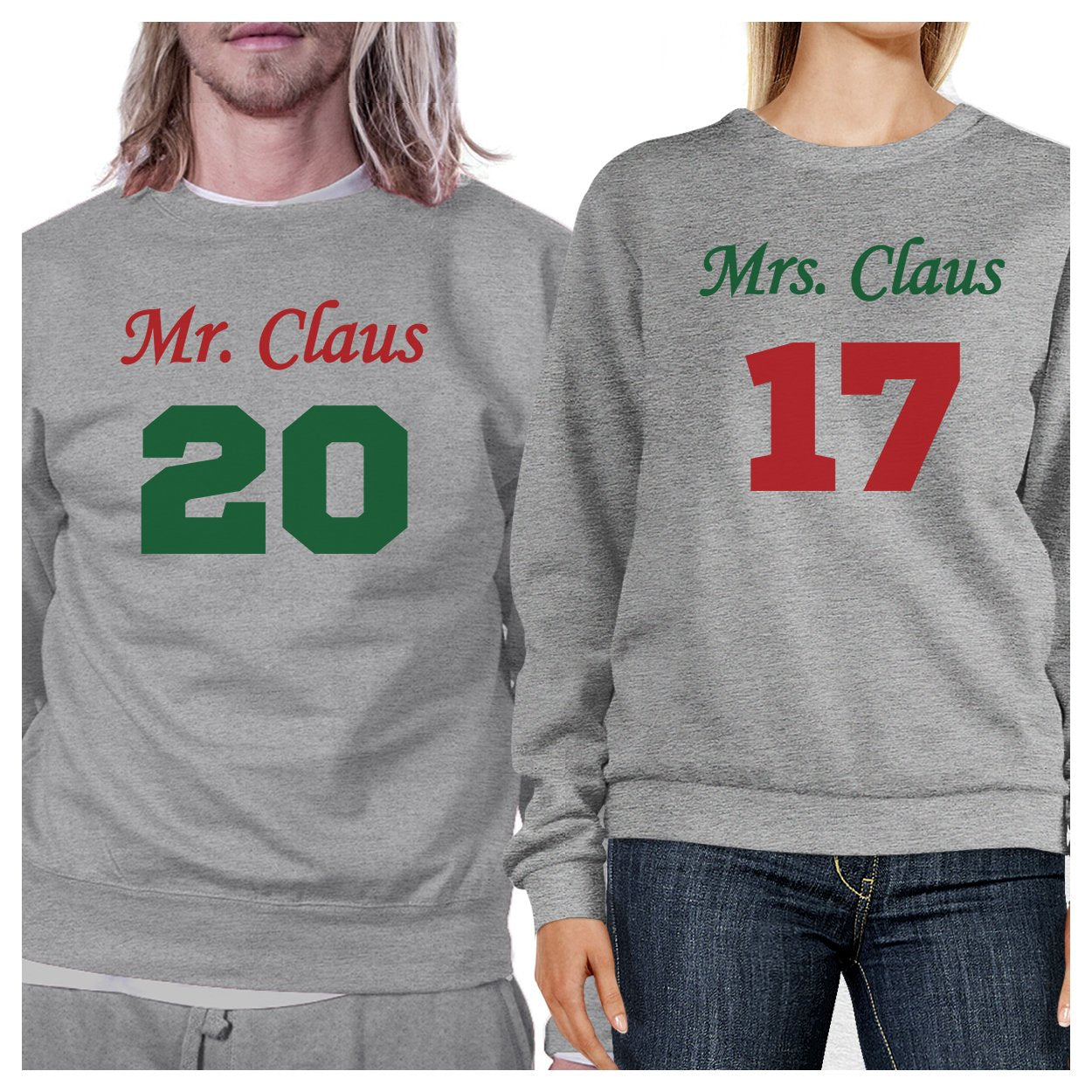 Mr. And Mrs. Claus Matching Couple Grey Sweatshirts