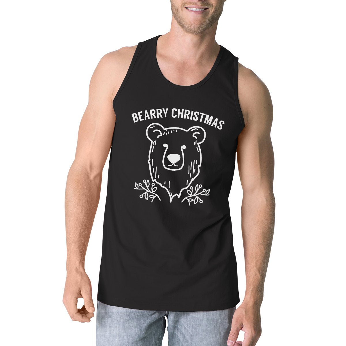 Bearry Christmas Bear Mens Black Tank Top